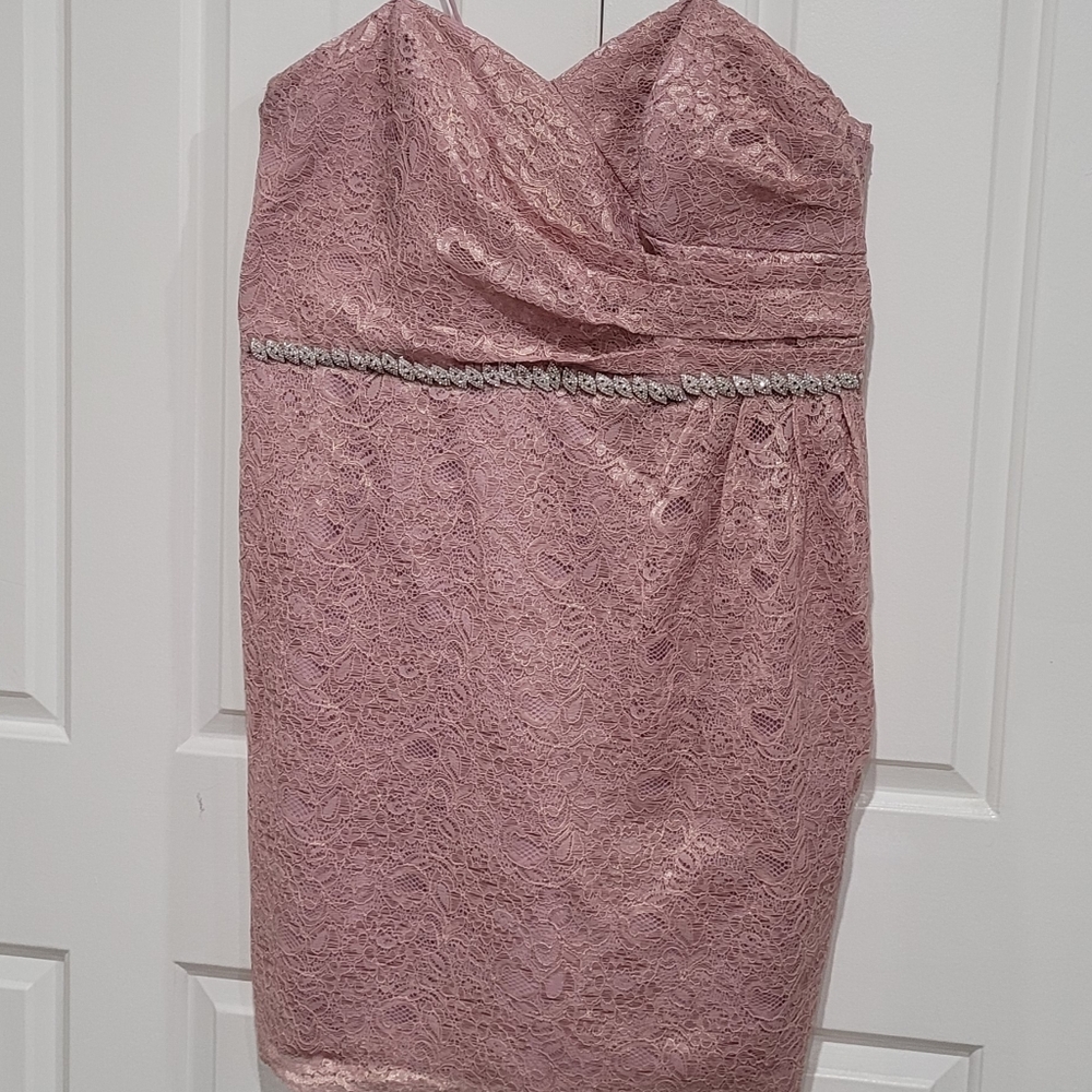 David's Bridal Short Rose Gold Lace Dress